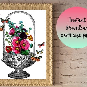 Printable Victorian Garden, Butterfly, Floral Atrium, Digital Collage, Iron on Transfer, scrapbooking, fabric transfer, clipart, Ephemera image 1