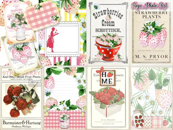Junk Journal, Pink Strawberries, Vintage Cookbook, Recipe Planner 
