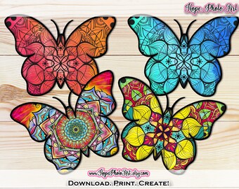 Printable Butterfly Clipart, Set of 6 PNG, Boho, Blue Butterfly, Butterfly Garden, Tags, Scrapbooking, Junk Journal, Cricut, Sublimation