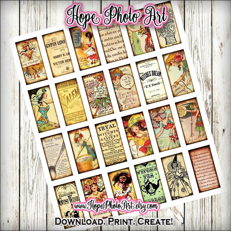 Gypsy Witch Fortune Teller, Halloween Tags, 1x2 domino, pendants, jewelry, magnets, photo trays, scrapbooking, palmistry, tarot image 1