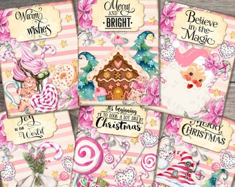 Christmas Cards, Pink, Candy Cane, Gingerbread, Pink Santa, North Pole, Candy Shop, Peppermint, Latte, Hot Chocolate, Envelopes,