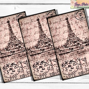 Tarjetas de diario basura imprimibles, París, Torre Eiffel, Escritura francesa, tarjetas de bolsillo, scrapbooking, etiquetas de regalo, efímera francesa, tarjetas de felicitación