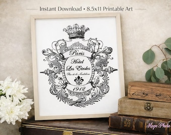 Vintage Paris Hotel Crest Emblem, French Decoupage Art (Instant Download)