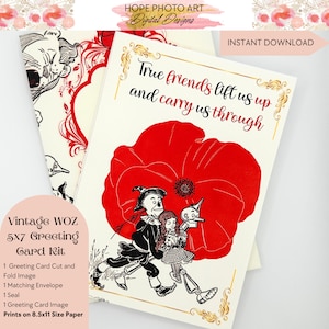 Vintage Mago de Oz Tarjeta de Felicitación Papelería, Verdaderos Amigos, Campos de Amapolas, Cumpleaños, Aliento, Amante de los Libros, Apoyo, Autocuidado, Ansiedad