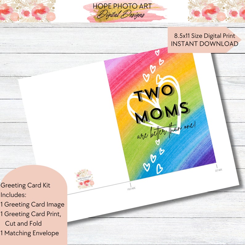 Happy Mother's Day Card, Two Moms, Greeting Card, Pride Card, Rainbow, Lesbian Gift, LGBTQ gift, Gay Moms Baby Shower, Gay Card, Printable image 10