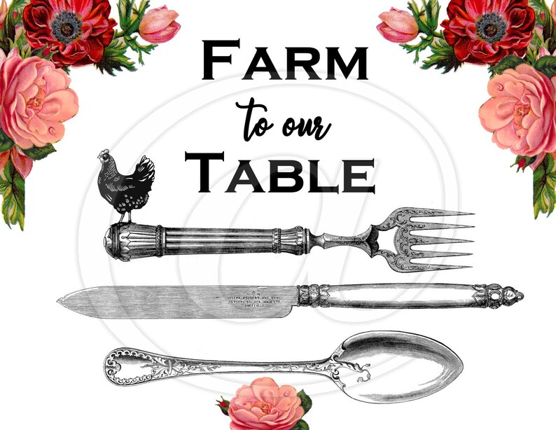 Printable Farmhouse to Table Rooster 8.5x11 Digital Collage Etsy
