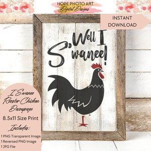 Farmhouse Rooster Chicken Decoupage Sublimation Clipart, Cottage Decor, Image Transfer, Rice Paper, Furniture Transfer, Scrapbooking