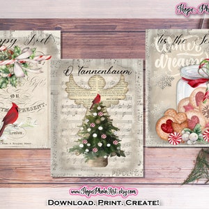 Printable Christmas Cards, Vintage Candy Cane, Gingerbread Cookies, Peppermint, Cardinal, Tags, Envelopes, Junk Journal, Fussy Cut Clipart image 3