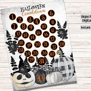 Halloween Advent Calendar, Countdown, Black and Orange, Nightmare, Gothic, Witch Decor, Scrapbooking, Ephemera, Junk Journal, Printable