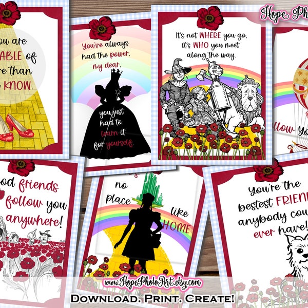 Printable Vintage Wizard of Oz Greeting Cards, Set of 15, Junk Journal, Valentines, Best Friends, Thank You, Tags, DIY, Tin Man, Birthday