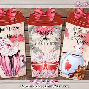Etiquettes à imprimer pour la Saint-Valentin, Latté, Coffee Shop, Étiquettes cadeaux, Journal des indésirables, Chocolat, Starbucks, Minable, Collègues, Galentines, Cacao chaud