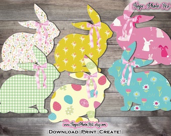 Spring Easter Bunny Clipart, Junk Journal, Fussy Cuts, Cottage Bunny, Rabbits, Chicks, Easter Eggs, Stickers, Shabby Chic, Scrapbooking