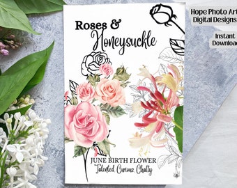June Birth Flower Card Kit, Roses, Honeysuckle (JPEG Files)