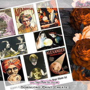 diseuses de bonne aventure vintage, Halloween, cartes de journal indésirable, tarot, scrapbooking, sorcière gitane, boule de cristal, chiromancie, décor de sorcière, imprimable
