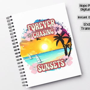 Summer Decoupage, Sunsets, Palm Tree, Hawaiian Clipart, Retro, 70s, 80s, Beach Vibes, Boho, Hibiscus, Aloha, Tropical, Sublimation PNG image 1