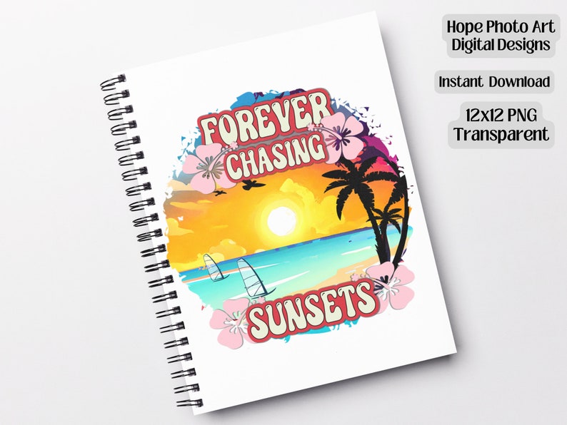 Summer Decoupage, Sunsets, Palm Tree, Hawaiian Clipart, Retro, 70s, 80s, Beach Vibes, Boho, Hibiscus, Aloha, Tropical, Sublimation PNG image 1