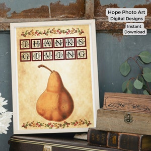 Pera del Ringraziamento, Fattoria, Raccolta di frutta, Autunno, Ferro su trasferimento, Scrapbooking, Diario spazzatura, Decorazioni autunnali, phemera, Paese francese