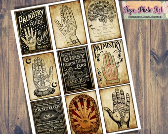 Vintage Palmistry Cards, Fortune Telling Ephemera (JPG File)