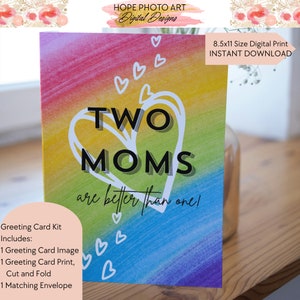 Happy Mother's Day Card, Two Moms, Greeting Card, Pride Card, Rainbow, Lesbian Gift, LGBTQ gift, Gay Moms Baby Shower, Gay Card, Printable image 3