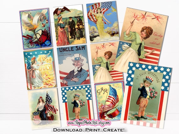 Junk Journal, 4th of July Ephemera, Vintage, tags, scrapbooking, Uncle Sam, Liberty, Military, Patriotic, Veterans Day, Memorial Day, Flag