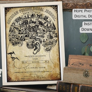 Halloween Phrenology Steampunk Digital Print, 5x7, Witch Decor, Fortune Teller, Iron on Transfer, scrapbooking, junk journal, medical