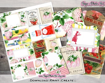Tarjetas Memory Dex de fresa, efímeros para scrapbooking (descarga digital)