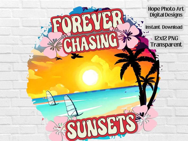 Summer Decoupage, Sunsets, Palm Tree, Hawaiian Clipart, Retro, 70s, 80s, Beach Vibes, Boho, Hibiscus, Aloha, Tropical, Sublimation PNG image 10