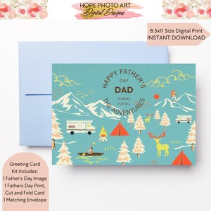 Carte de fête des pères, carte de voeux 5 x 7 avec enveloppe assortie, aventure, plein air, camping, randonnée, cadeau pour lui, mari, imprimable
