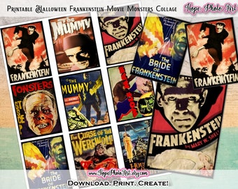 Halloween Horror Movie Monster Cards, Vintage Scrapbooking (Digital)