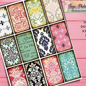 Junk Journal, Étiquettes damassées Français, Fleur De Lys, Scrapbooking, Shabby Chic, tissu vintage, Cottagecore, Floral, Ephemera, French Ephemera