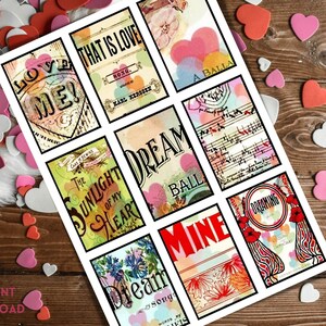 Printable Vintage Valentine Tags, Junk Journal, Ephemera, Sheet Music, Digital Collage, scrapbooking, hearts, love, cottagecore, candy heart