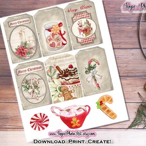 Printable Christmas Cards, Vintage Candy Cane, Gingerbread Cookies, Peppermint, Cardinal, Tags, Envelopes, Junk Journal, Fussy Cut Clipart image 7