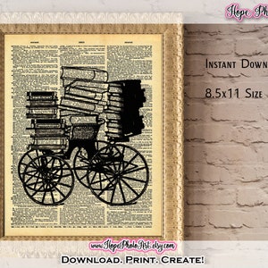 Printable Back to School Buchwagen Vintage Wörterbuch Digitaldruck, 20x11, Bügelbild, Scrapbooking, Junk Journal, Bibliothek, Lehrer