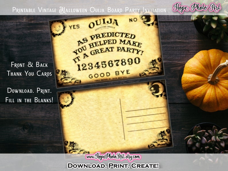 Printable Vintage Halloween Ouija Board Party Invitation, w/ Matching Thank You Postcard, DIY, Fill in the Blank, Party Supplies image 4