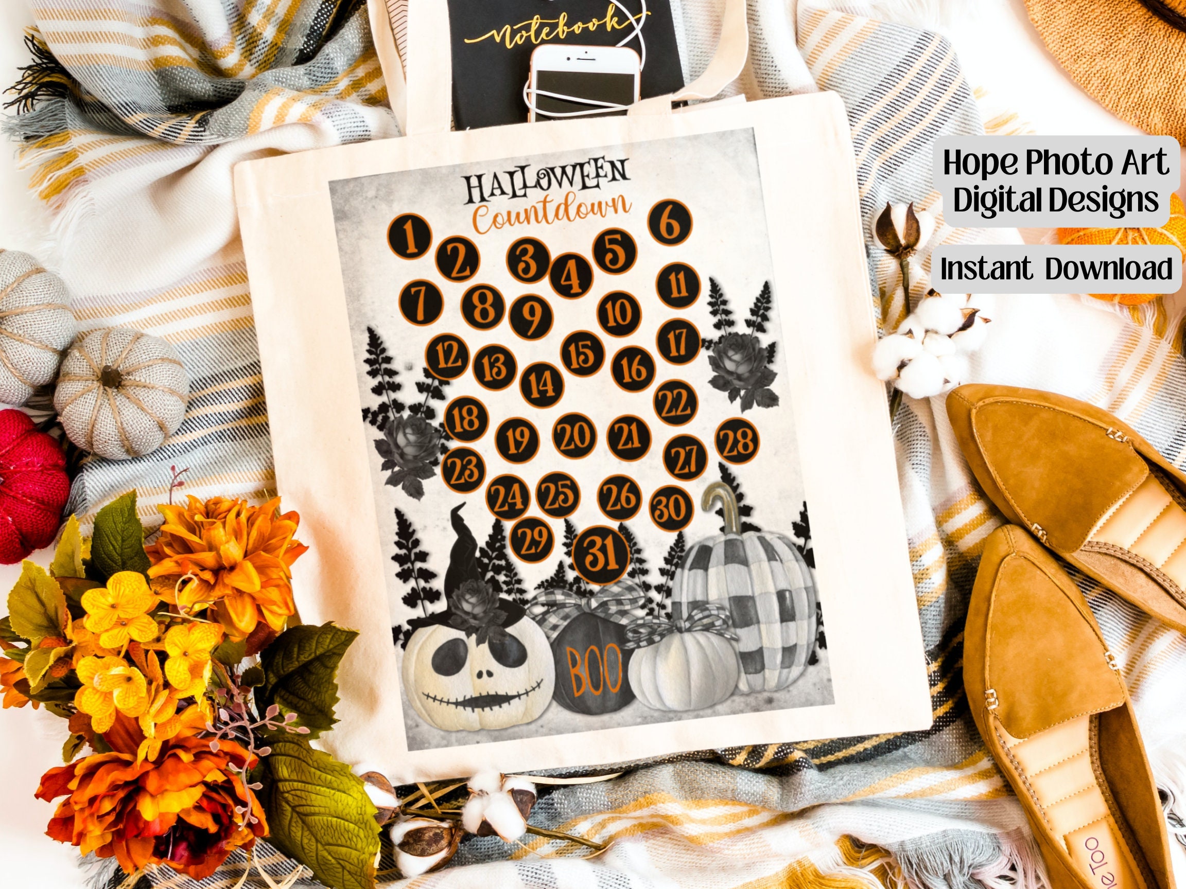 Halloween Advent Calendar Printable, Gothic Nightmare Countdown ...