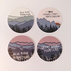 Mountain Sticker- Blue Ridge Mountains, Great Smoky Mountain, North Carolina, hikers gift, Appalachian mountain tourist, bottle decal