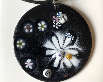 Enamelled Copper Pendant, flowers