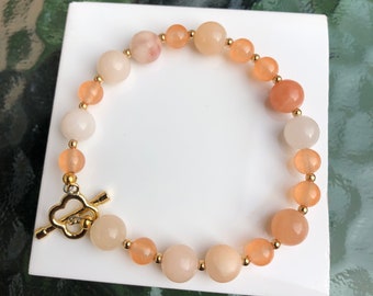 Pink Aventurine  Stone and Gold Filled Beaded Bracelet. Luck and Prosperity!