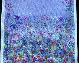 9x12 Original Watercolor Painting by Susan Fyfe. Flowers, purple, pink, blue,lavender.