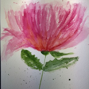 9x6.5&quot; Original Watercolor Painting by Susan Fyfe. Abstract flower with pink, orange and green.