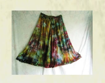 Size 2XLarge Ice Dyed Long Skirt Cut Work Embroidery Bali Emerald