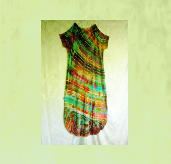 Ice Dyed Geode Tied Size Large Long Rayon Knit dress