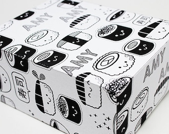 Printable Gift Wrapping Paper with name or Book Cover PDF Editable Text  Kawaii Sushi 24 x 36 inches