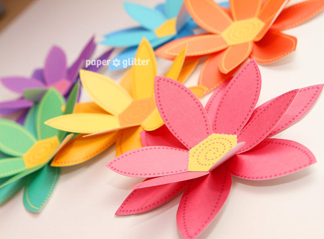 Paper Flowers Rainbow Paper Craft Set 2 Sizes Printable PDF 0043 Etsy