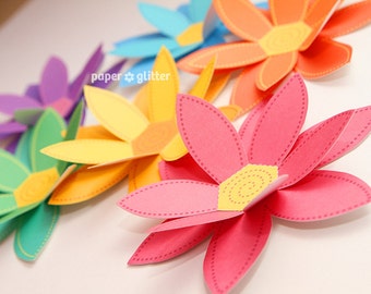 Paper Flowers Rainbow Paper Craft Set - 2 sizes - Printable PDF 0043