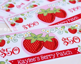 Strawberry play money toy or party favor - printable PDF