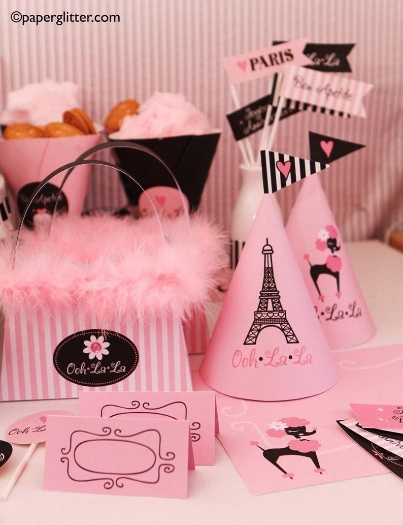 Paris Ooh La La Party Invitation and Kit, Printable Decoration Supplies for Birthday Girl Printable Party Kit PDF Complete Set image 3