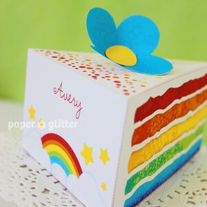 Rainbow Paper Cake Slice favor baking party box printables Editable Text Printable PDF 1051 image 3