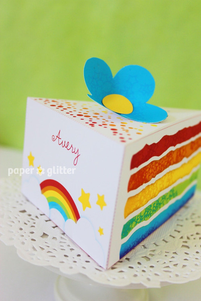 Rainbow Paper Cake Slice favor baking party box printables Editable Text Printable PDF 1051 image 3
