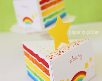 Rainbow Paper Cake Slice favor baking party box printables - Editable Text Printable PDF 1051